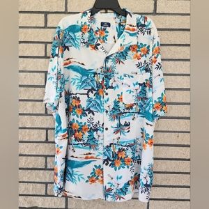 Button Down Sleeveless Shirt Beach & Floral Print by George Size 3XL